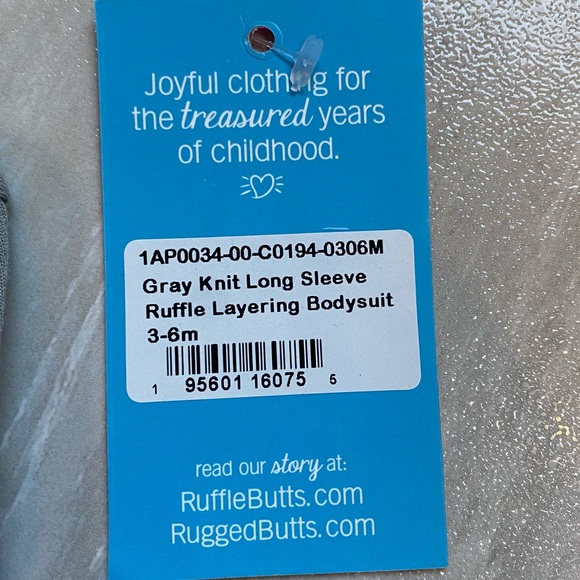 NWT RuffleButts Gray Long Sleeve Ruffle Layering Bodysuit, size 3-6M - Picture 5 of 11